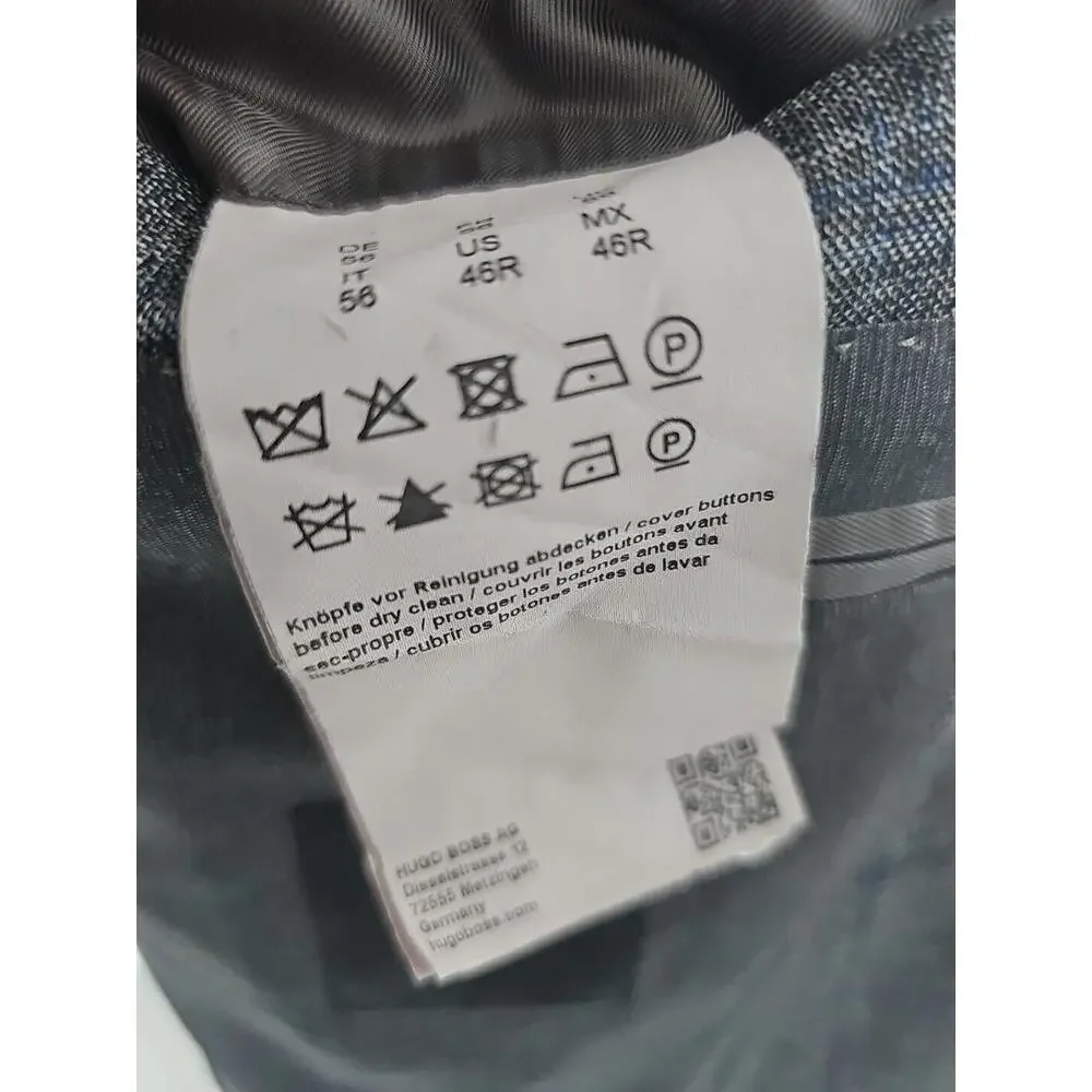 Hugo Boss Men's Blazer‎ 46R Plaid Gray Lanificio Tesse Biella Wool Sport Coat